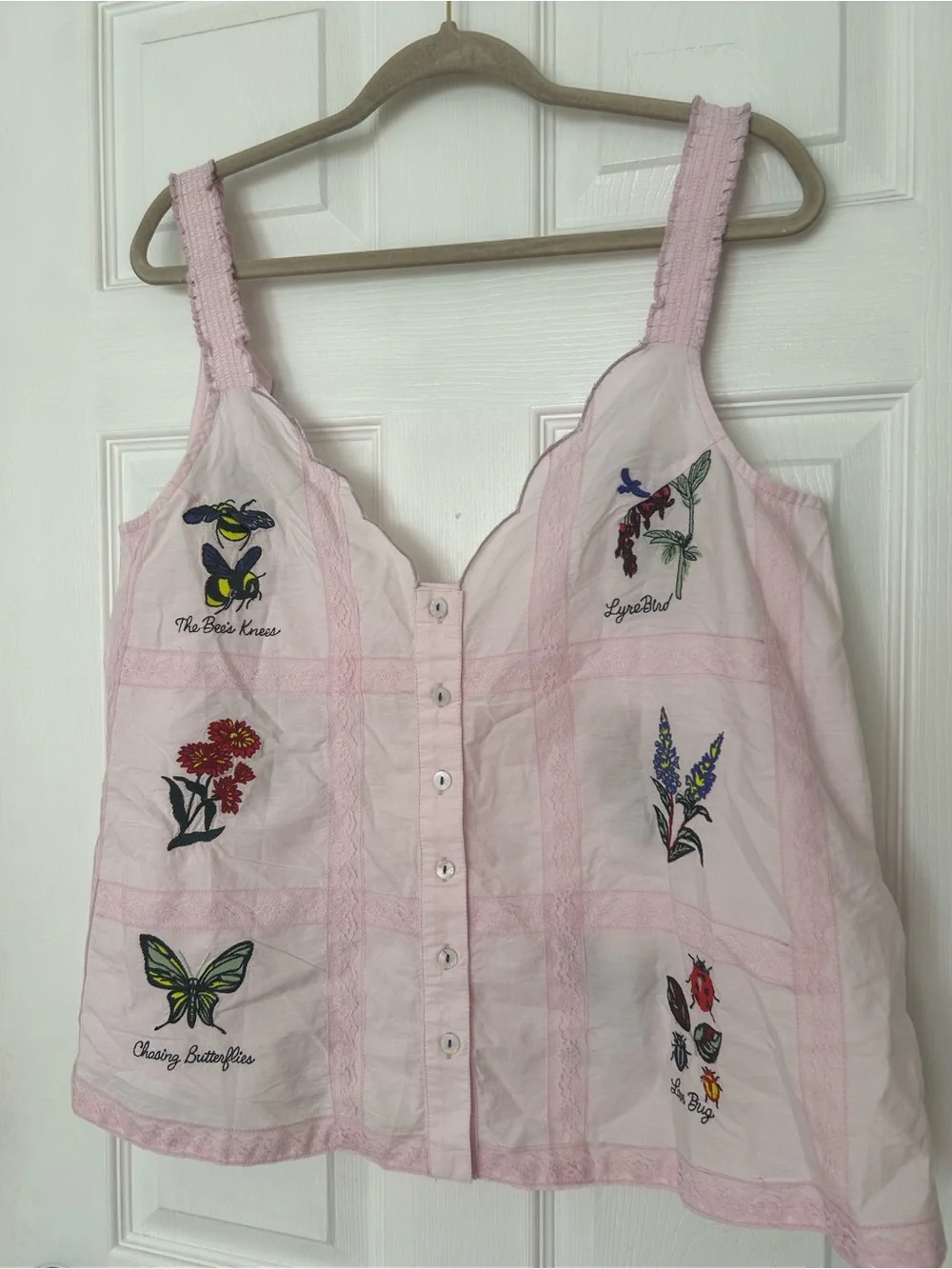 Anthropologie LyreBird Sleeveless Embroidered Buttondown Top